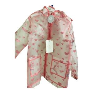 Little‎ girl’s unicorn pink hearts translucent hooded Raincoat fits sizes 7-12